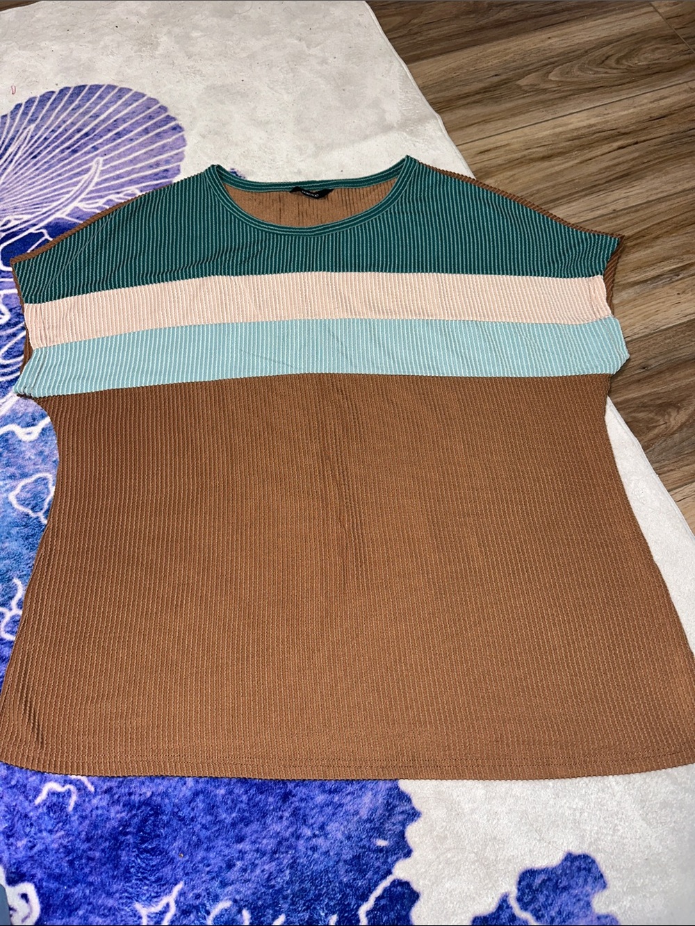 Dokotoo Teal Blue Brown Striped Top